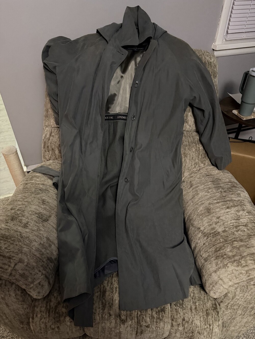 London Fog Womens Dark Gray Single-Breasted Trench Coat